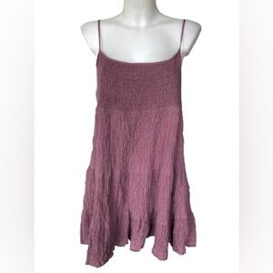 Zara Smocked Spaghetti Strap Crinkle Material Mauve Light Purple Mini Dress  XXL